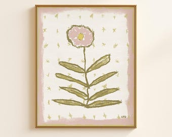 Modern Southern Botanical Print | Grandmillennial Digital Download | Elegant Preppy Classic Chinoiserie Decor | Pink and Green Floral Art