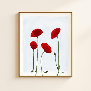 Modern Southern Botanical Print | Grandmillennial Digital Download | Elegant Preppy Classic Chinoiserie Decor | Poppy Flower Art Light Blue