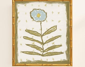 Modern Southern Botanical Print | Grandmillennial Digital Download | Elegant Preppy Classic Chinoiserie Decor | Blue and Green Floral Art