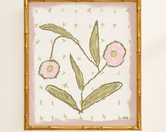 Modern Southern Botanical Print | Grandmillennial Digital Download | Elegant Preppy Classic Chinoiserie Decor | Pink and Green Floral Art