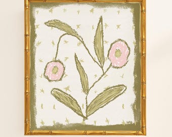 Modern Southern Botanical Print | Grandmillennial Digital Download | Elegant Preppy Classic Chinoiserie Decor | Pink and Green Floral Art