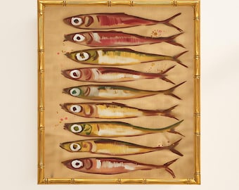 Sardines Art Print | Antique Still Life Fish Ar | Kitchen Wall Art | Nautical Fish Coastal Home Art | Antique Still Life Fish Art