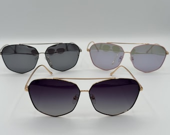 Gafas de sol estilo aviador geométricas / Montura de titanio / Lentes polarizadas en azul grisáceo y degradado / Gafas modernas de moda / Protección UV