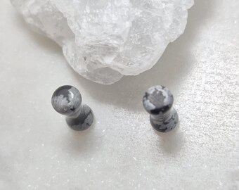 Snowflake Obsidian Stone 8g Double Flare Gauge Ear Plugs Tunnels