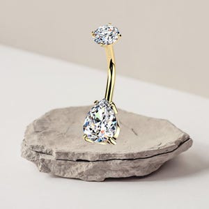 14g 10 mm Innengewinde 316L Chirurgenstahl Weiß CZ Prong Set Gebogen Gold PVD Beschichtet Nabel Bauch Piercing Ring