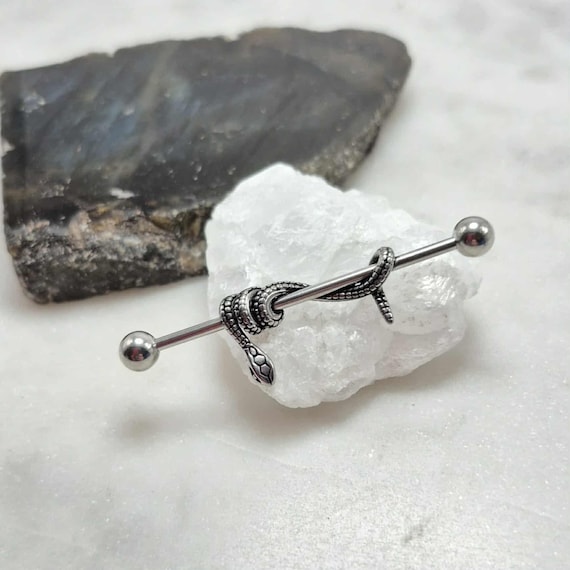 14g 38mm Snake Industrial Barbell 316L Surgical Steel External Threads Scaffold Piercing Jewelry