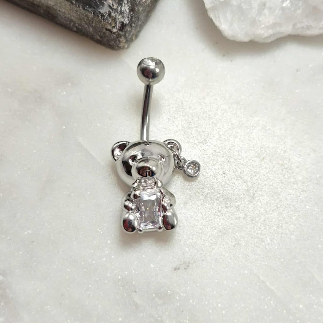 14g 10mm Teddy Bear 316L Surgical Steel/brass CZ Banquette Gem External ...