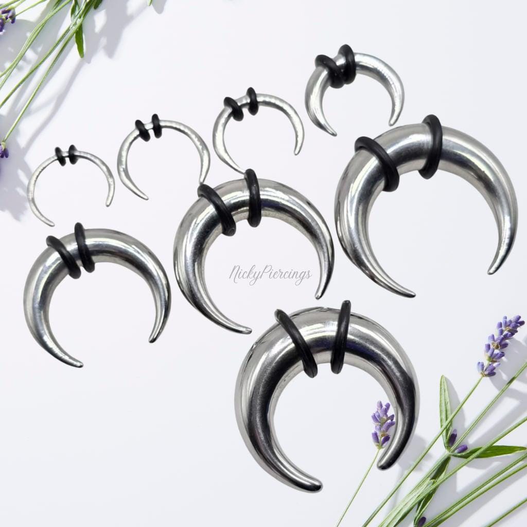 Solid Polished 316L Surgical Steel Pincher Claw Stretching Expander Hoop Septum Gauged Ears 14g 12g 10g 8g 6g 4g 2g 1g 0g 00g