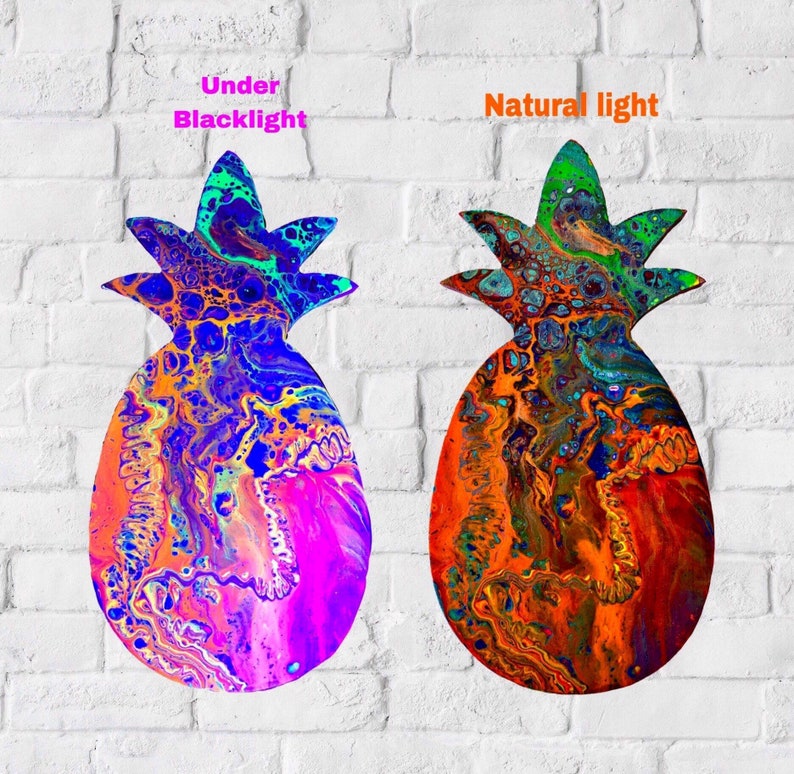 Fluorescent Art Peinture Sur Bois Ananas Art Abstrait Etsy