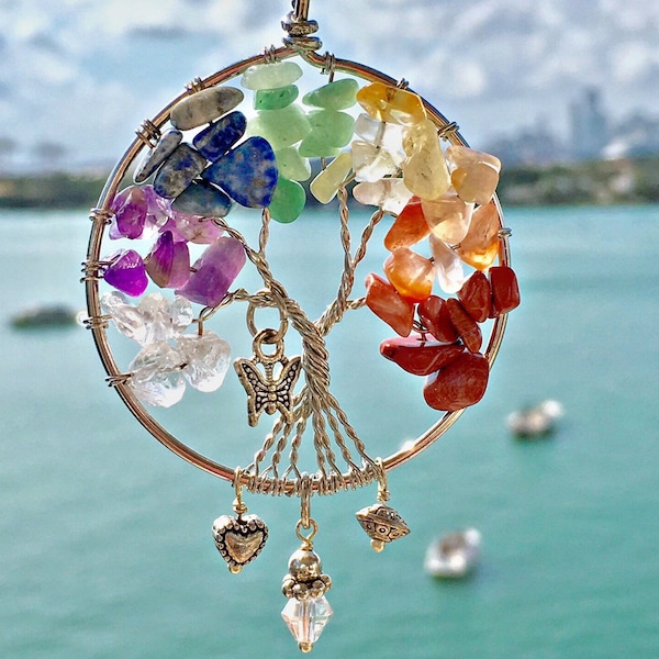 Tree of Life Rainbow colors Gem stones, Family tree, jewelry, rainbow Suncatcher,