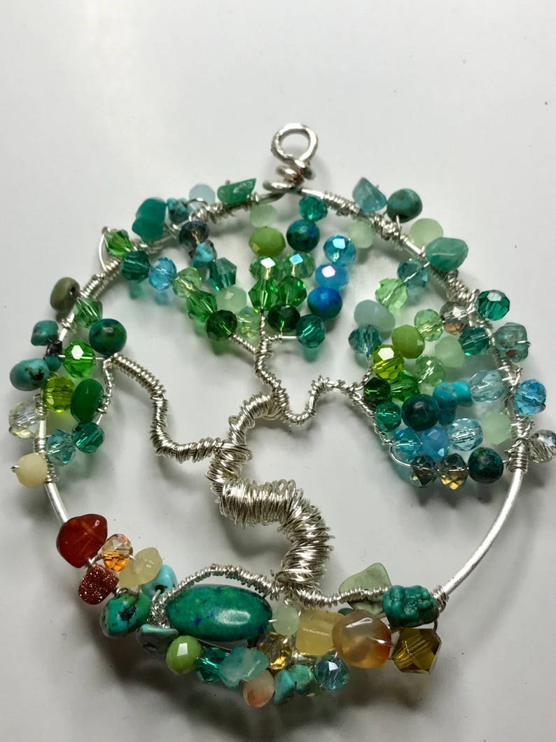 jewelry or wall art greenish-blue or suncatcher Tree of life all colors available pendant or family tree birthstone colors Customize