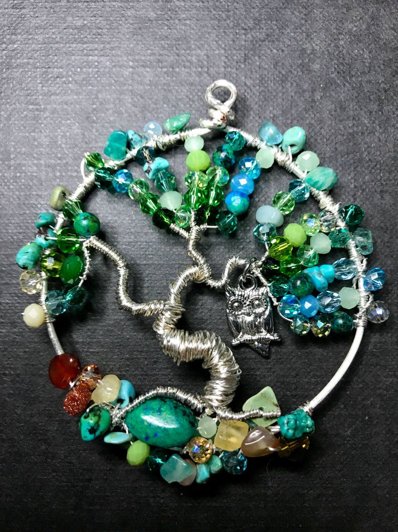 jewelry or wall art greenish-blue or suncatcher Tree of life all colors available pendant or family tree birthstone colors Customize