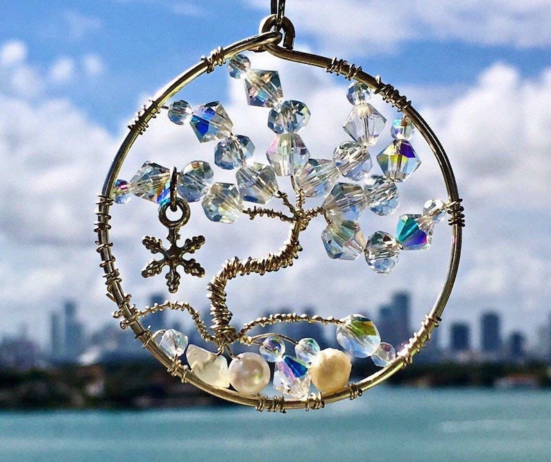 jewelry or wall art greenish-blue or suncatcher Tree of life all colors available pendant or family tree birthstone colors Customize