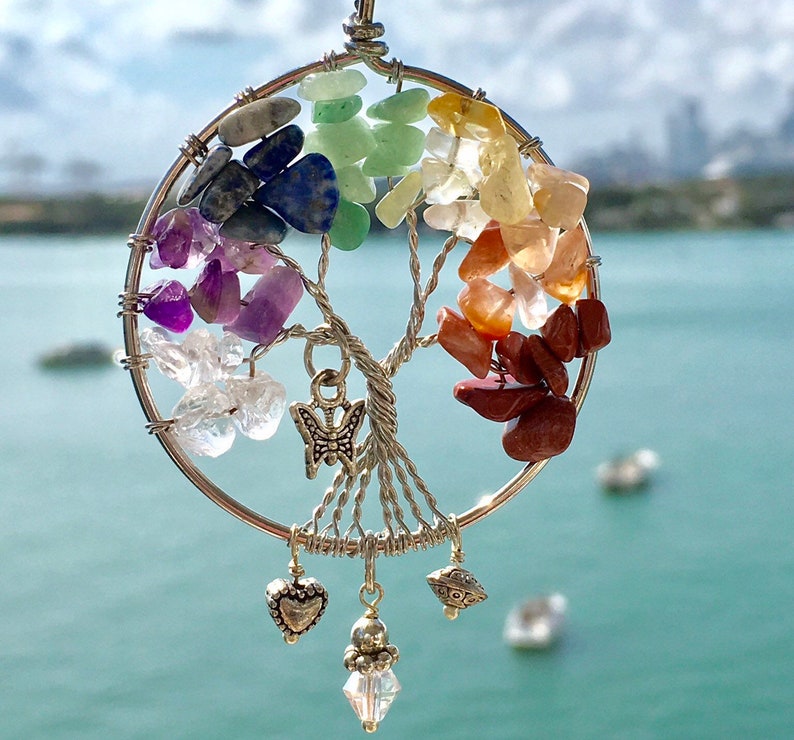 Tree of Life Rainbow Colors Gem Stones, Family Tree, Jewelry, Rainbow