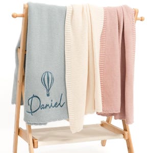 Custom Knit Baby Blanket: Embroidered Name, Cotton Baby Shower Gift