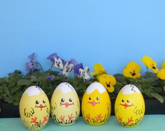 Spring Eggs -  Set  4 Solid Wooden Eggs