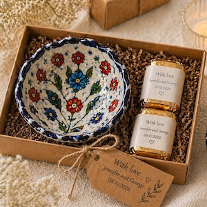 Bol de cerámica personalizado como recuerdo de boda, juego de regalo turco hecho a mano con chocolate.