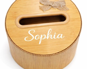 Caja de pañuelos de bambú personalizada / Decoración minimalista con nombre personalizado