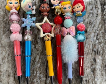 Princess Beaded Pen Set (6) | Niedliche Zeichenstifte | Handgemachte Kawaii Stifte | Lehrer Geschenk | Planer Zubehör | Mädchen Geschenk Set