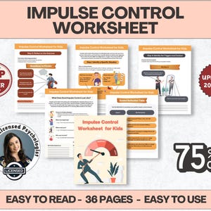 Feuille de travail sur le contrôle des impulsions pour les enfants, autorégulation, compétences en TCC, outil émotionnel
