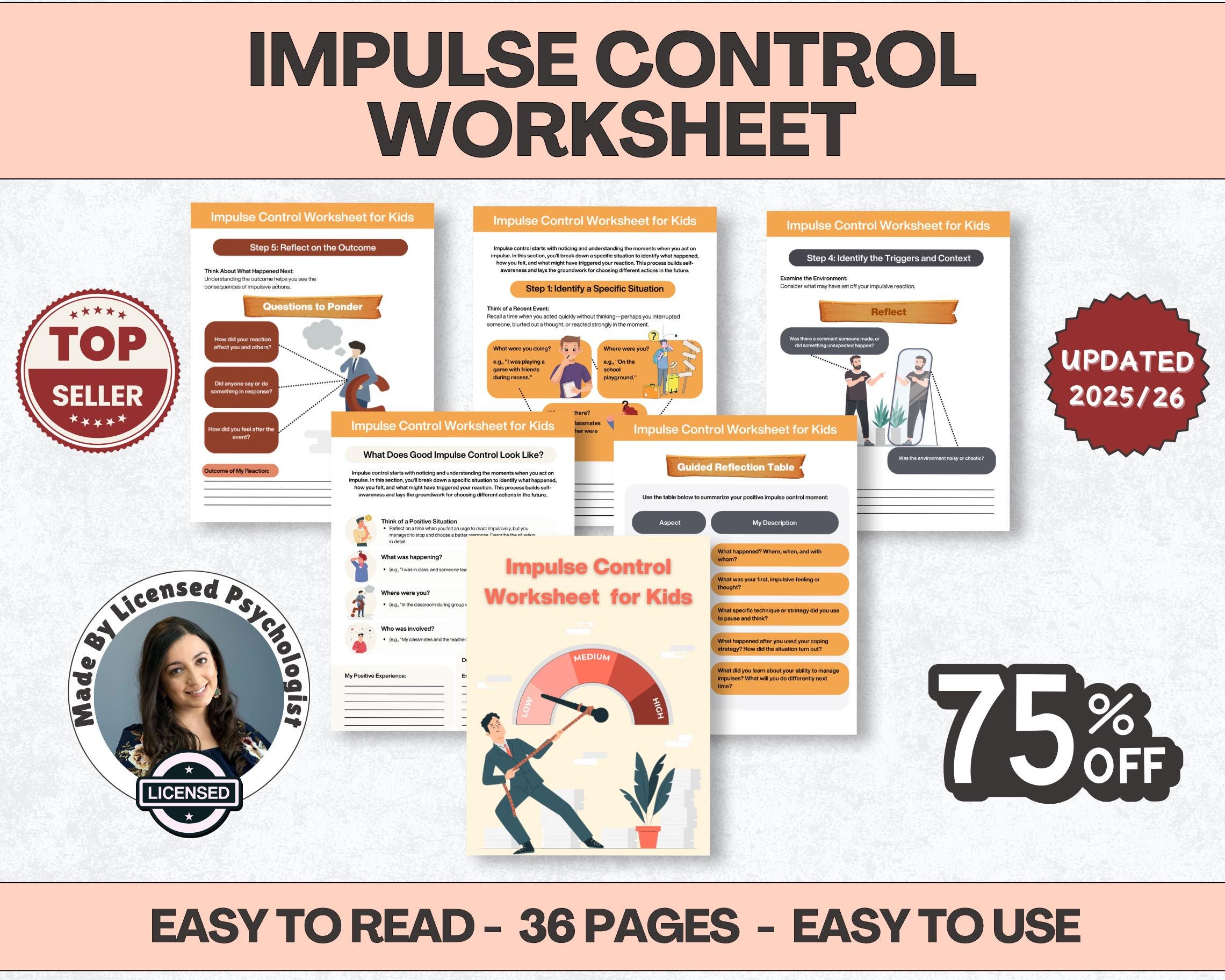 Impulse Control Worksheet for Kids, Self-regulation, CBT Skills ...