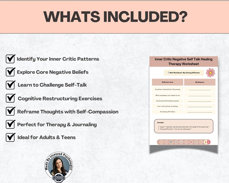 Inner Critic Worksheet.pdf Inner Critic Workbook, Negative Self-talk Therapy Worksheets (PDF ...