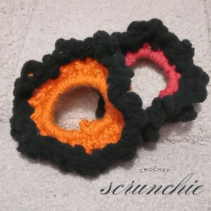 Crochet Scrunchie Red and Orange, Handmade Hair Accessory, Soft Elastic Ponytail Holder, Boho Chic Gift for Women & Teens