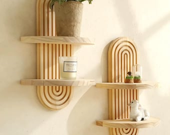 Estante de pared de madera de roble, estante decorativo de madera, estante de pared para sala de estar