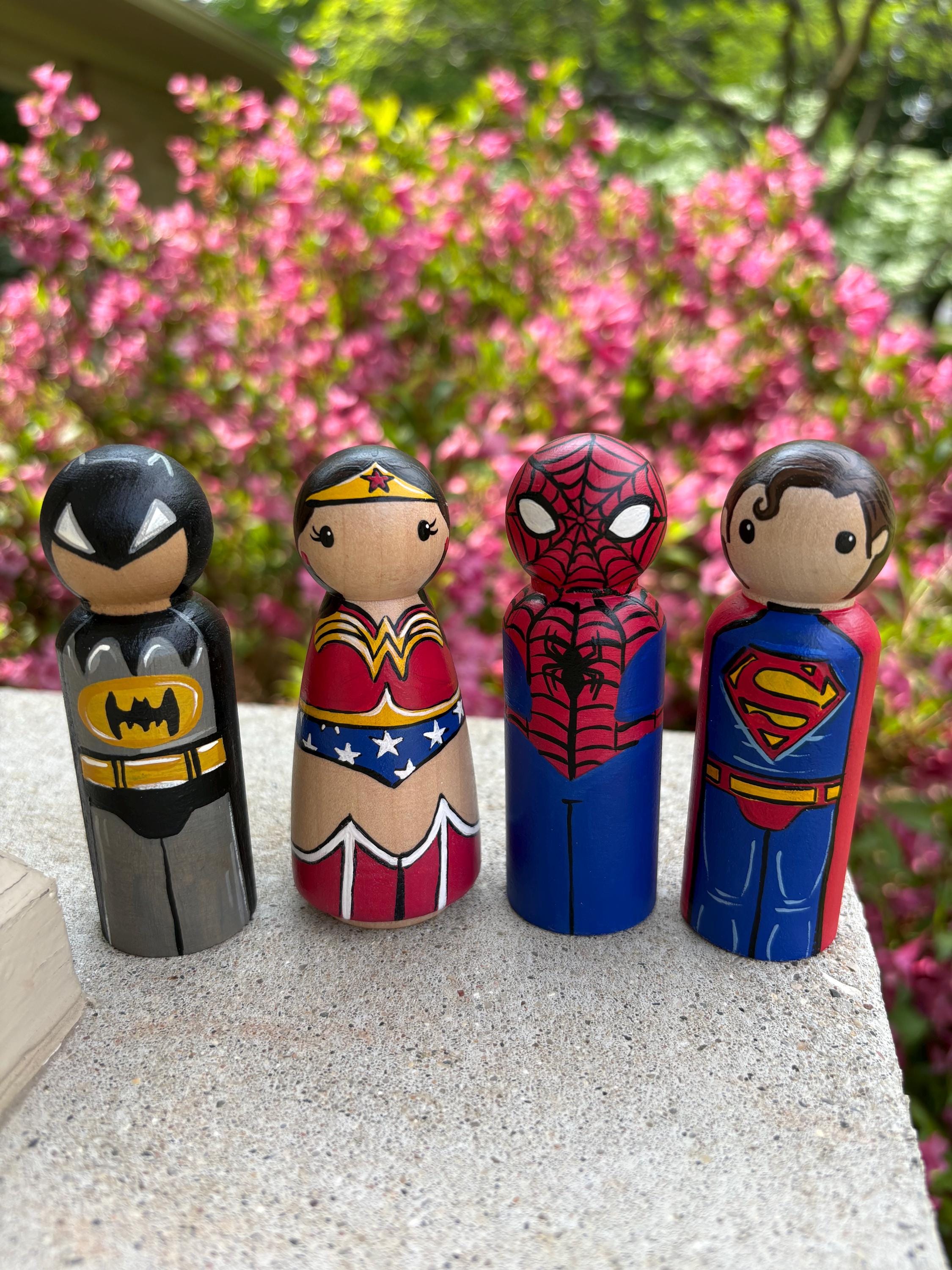 Superhero Figurines Wooden Superhero Toys Batman Toys Wooden