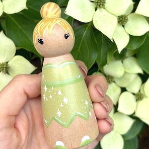 TINKERBELL inspired Princess Pegdoll. Handpainted heirloom wood toy nontoxic paint dollhouse dolls