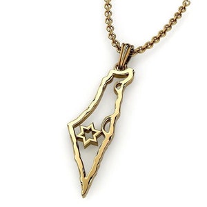 14k Gold Karte von Israel Davidstern Anhänger, jüdischen Halskette Anhänger, Gold jüdischen Anhänger,Israel Schmuck