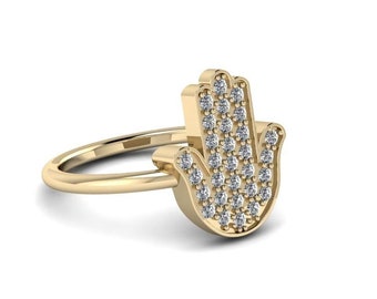 Anello Hamsa in oro giallo 14k con diamanti