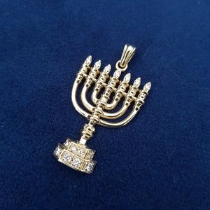 18K Gold Jewish  Menorah Pendant Menorah Jerusalem ,Jerusalem Menorah