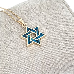 14k Gold Davidstern Anhänger, Eilat Stein Halskette, jüdischer Anhänger, Israel Judaica Schmuck, grüner Eilat Stein