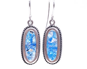 925 Sterling Silver Roman Glass Earrings