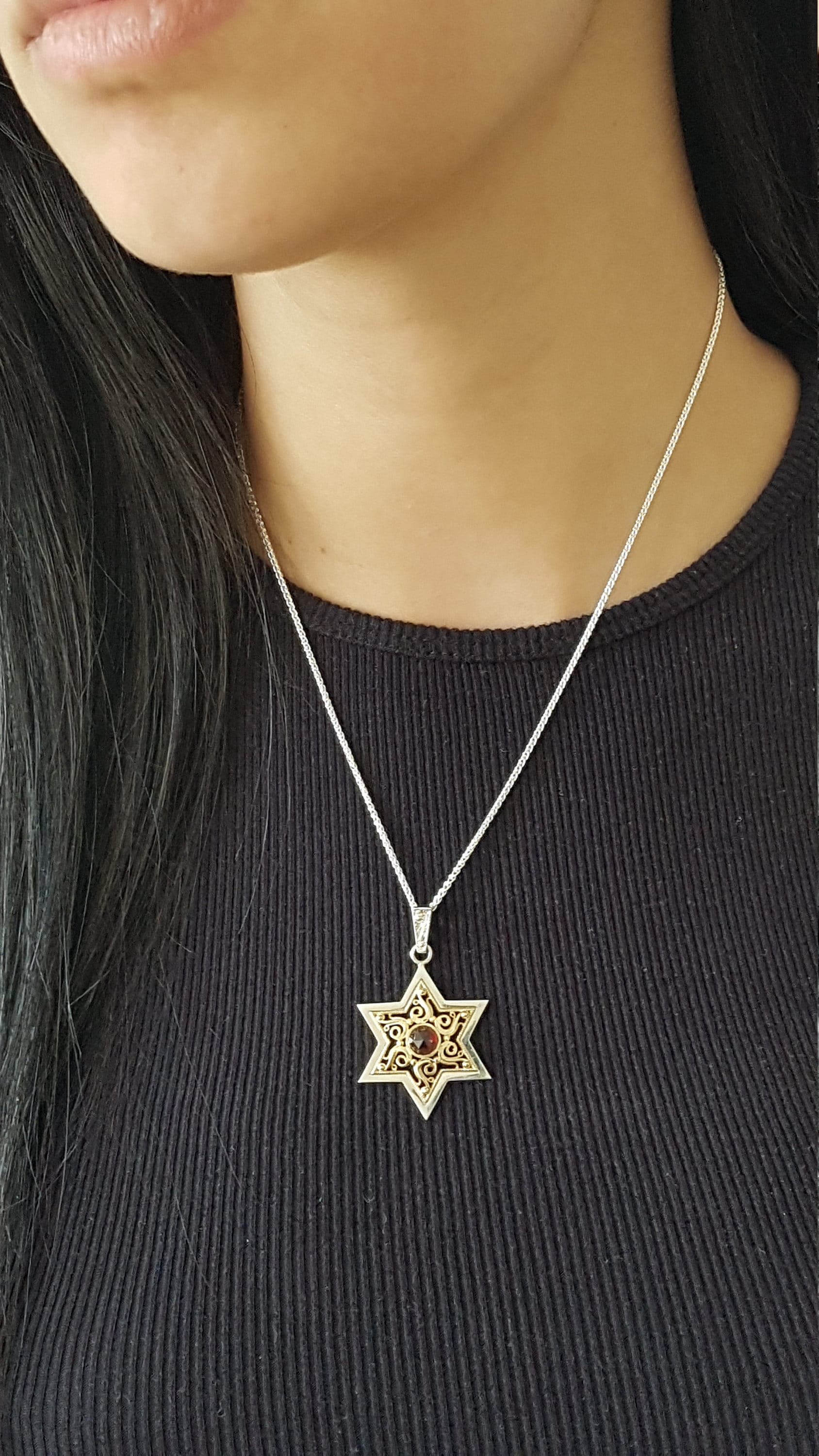 14K Yellow Gold Star Of David Pendant - Polished Filigree Style, 24mm X 17mm, Women's Or Unisex - View #12