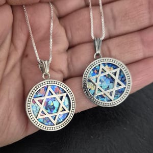 925 Sterling Silver Judaica, Ancient Roman Glass Star of David Pendant , Magen David Israel Jewelry