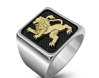 9k Gold 925 Sterling Silver Lion of Judah Ring ,Lion Ring, Handmade Silver Jewelry , Men's Rings,Lion Ring for Men