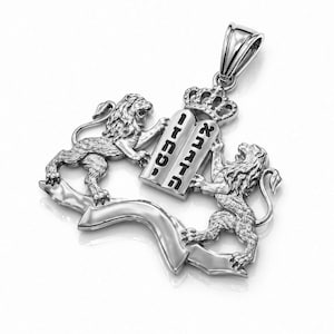 925 Silver Lion of Judah Pendant Ten Commandments Necklace