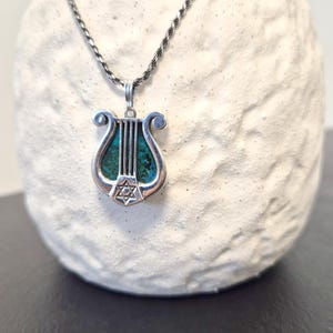 Best Seller Eilat Stone 925 Sterling Silver Harp Pendant ,Eilat Stone Star Of David Pendant ,King David Harp Pendant ,Harp Necklace