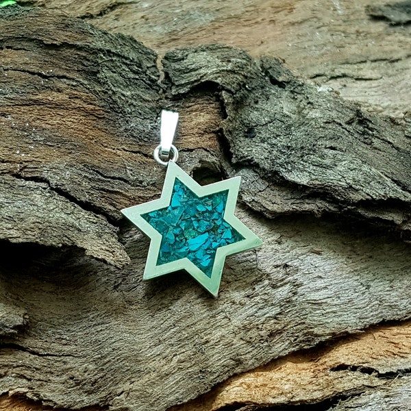 925 Silver Star of David Eilat Stone Pendant Necklace,Star of David Pendant,Jewish Jewelry