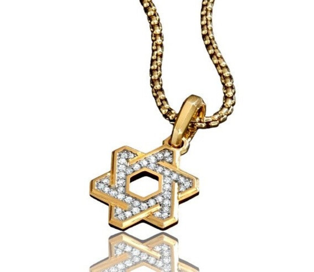 14k Yellow Gold Jewish Star of David Pendant Set With Diamonds ,gold