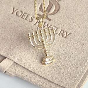 14K Gold Menorah Pendant, Jerusalem Pendant