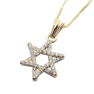 14k Gold Star of David Pendant ,Gold Star of David Necklace ,Jewish Star of David Pendant  Set with Diamonds ,Jewish Pendant