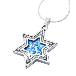 925 Silver Star of David Roman Glass Pendant Necklace, Star of David Pendant ,Unisex Star of David