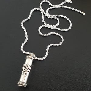 925 Sterling Silver Mezuzah Pendant Jewish Judaica Amulet Thick Men Chain