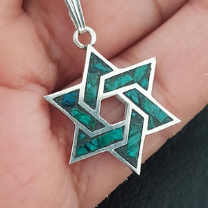 Colgante de estrella de David con piedra de Eilat en plata 925, diseño unisex