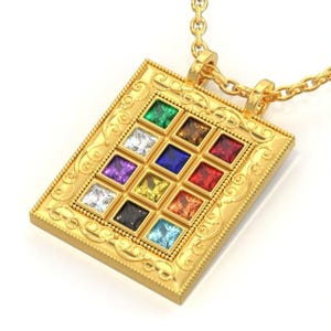 Unisex 14k Gold  Hoshen Pendant, 12 Tribes Of Israel Pendant , Gold Priestly Breastplate Pendant Jewelry,Jewish Pendant