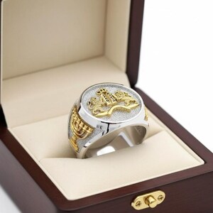 925 Silver 9K Gold Ten Commandments Ring ,Lion of Judah Ring,Lion Men Ring,Menorah Ring,Lion Ring