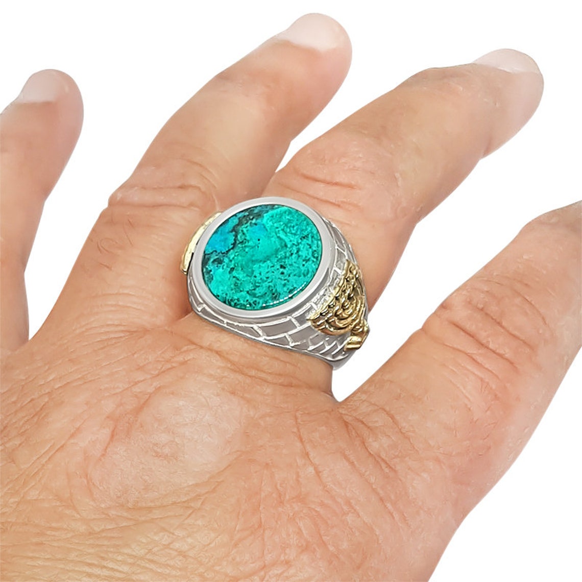 Eilat Stone Ring Silver and Gold Menorah Men's Ring Etsy
